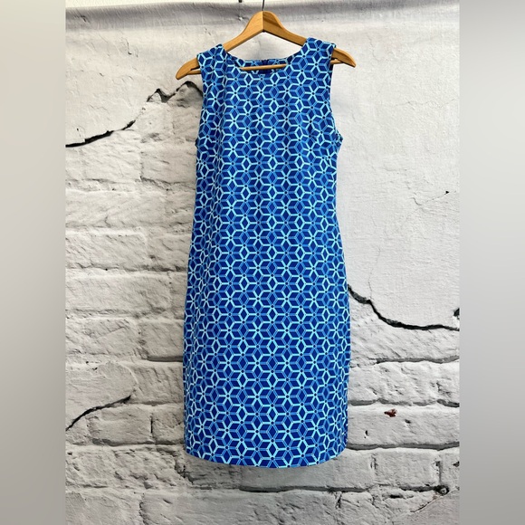 J.McLaughlin Sofia Dress Cobalt Blue & Teal Hexagon Geometric Sleeveless Dress - Picture 1 of 5